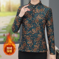 批发秋冬新款加绒加厚保暖<b class='q'>妈妈</b>装长袖t恤女印花半高领内搭加绒<b class='q'>打底衫</b>