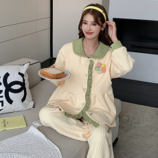 批发 L-3XL空气棉月子服双长睡衣秋季大码家居服可调节套装