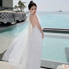 批发法式新娘晨袍挂脖轻婚纱小<b class='q'>礼服</b>结婚睡裙<b class='q'>伴娘</b>可外穿小白裙度假裙