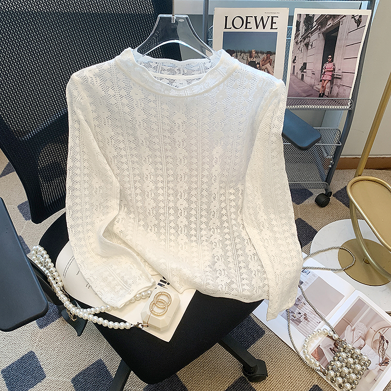 빛 요리 한 품격 레이스 기본 셔츠 봄 가을 새로운 프랑스식 달콤함 홀로우 아웃 자수 니트 스웨터 Chic 아름다운 작은 셔츠