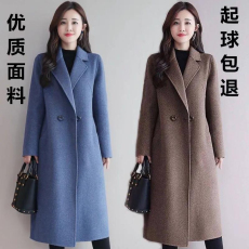 批发新款毛呢外套大衣女新款外套<b class='q'>春</b>秋中长款大码呢子韩版宽松呢大衣女