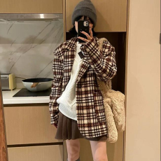 批发2026冬季格子新款复古格子毛呢外套女气质呢子<b class='q'>西装</b>大衣宽松小个子