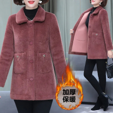 批发妈妈冬外套仿羊羔绒<b class='q'>中长款</b>2025新款洋气中老年女皮毛一体毛呢大衣