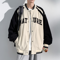 批发2023学院风棒球服清新撞色设计感胸前与侧袖重工刺绣字母/文字