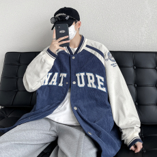 批发2023学院风棒球服清新撞色设计感胸前与侧袖重工刺绣字母/文字