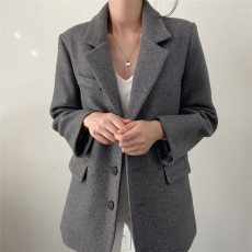 单排扣加厚保暖羊绒西服上衣女2023秋季新韩版西服领休闲毛呢外套