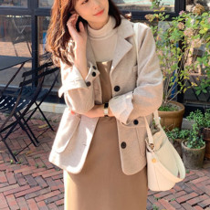 单排扣西服领短装外套女2023秋冬新韩版小个子羊毛呢西装上衣大码