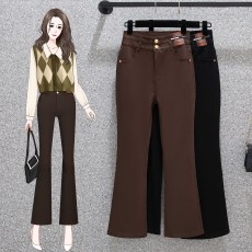 批发实拍大码胖妹妹2026秋季新款韩版<b class='q'>高腰</b>弹力微喇裤休闲显瘦牛仔裤