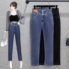 批发实拍大码胖妹妹秋季新款弹力直筒裤韩版<b class='q'>高腰</b>休闲显瘦百搭牛仔裤