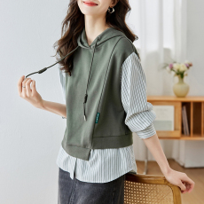 批发<b class='q'>梵</b><b class='q'>希</b><b class='q'>蔓</b>拼接假两件连帽卫衣穿搭攻略春秋外套女薄款休闲宽松帽衫