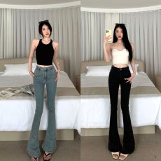 实拍实价黑色微喇牛仔裤女修身显瘦马蹄裤高腰蓝色牛仔直筒裤女