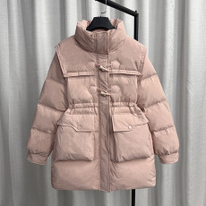 白鸭绒2023爆款公主风新款羽绒服女中长款时尚牛角扣加厚宽松外套