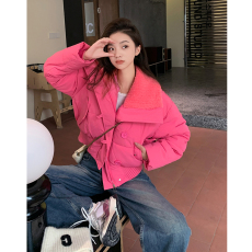 网红2023冬季新款棉服设计感羊糕毛翻领短款女面包服棉衣外套潮