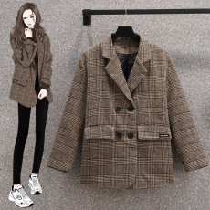 批发实拍秋冬装双面羊绒大衣小个子英伦<b class='q'>格子</b>西装羊毛呢外套M-4XL200斤