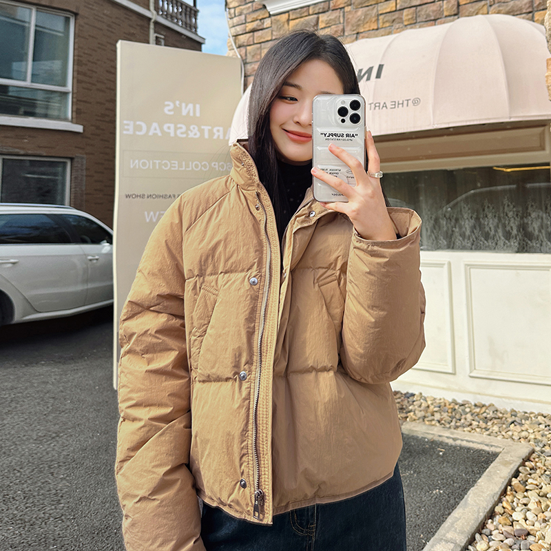 Sweet  version with creamy small design, down and cotton jacket, simple solid color, winter casual_voghion.com
