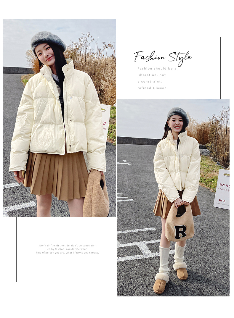 Sweet  version with creamy small design, down and cotton jacket, simple solid color, winter casual_voghion.com