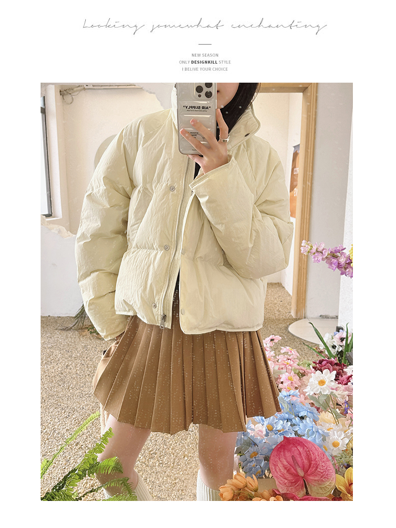 Sweet  version with creamy small design, down and cotton jacket, simple solid color, winter casual_voghion.com
