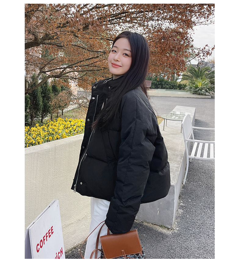 Sweet  version with creamy small design, down and cotton jacket, simple solid color, winter casual_voghion.com