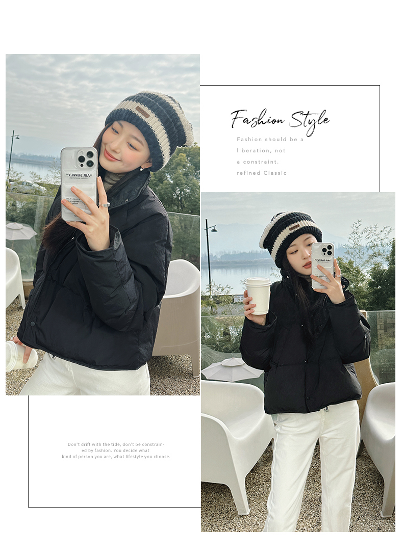 Sweet  version with creamy small design, down and cotton jacket, simple solid color, winter casual_voghion.com