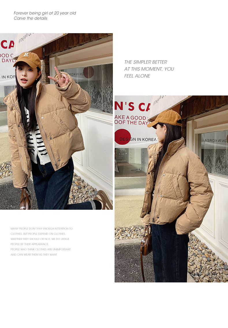 Sweet  version with creamy small design, down and cotton jacket, simple solid color, winter casual_voghion.com