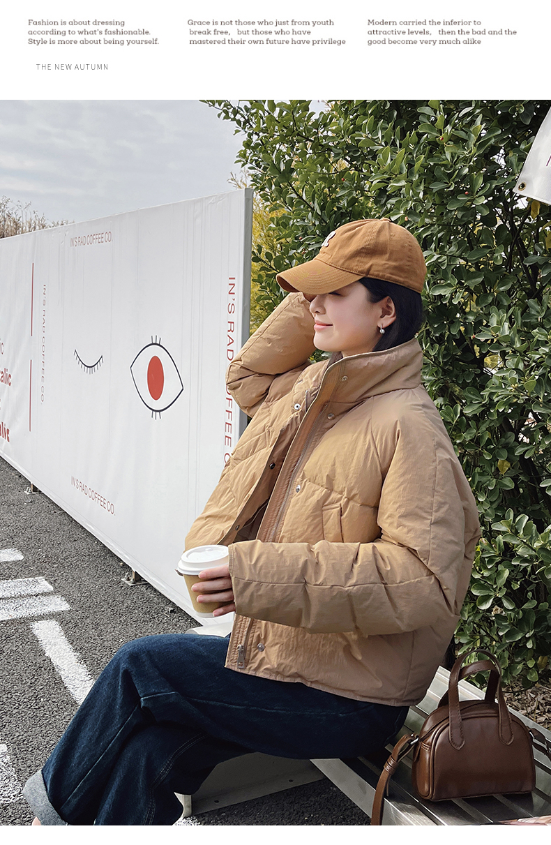 Sweet  version with creamy small design, down and cotton jacket, simple solid color, winter casual_voghion.com