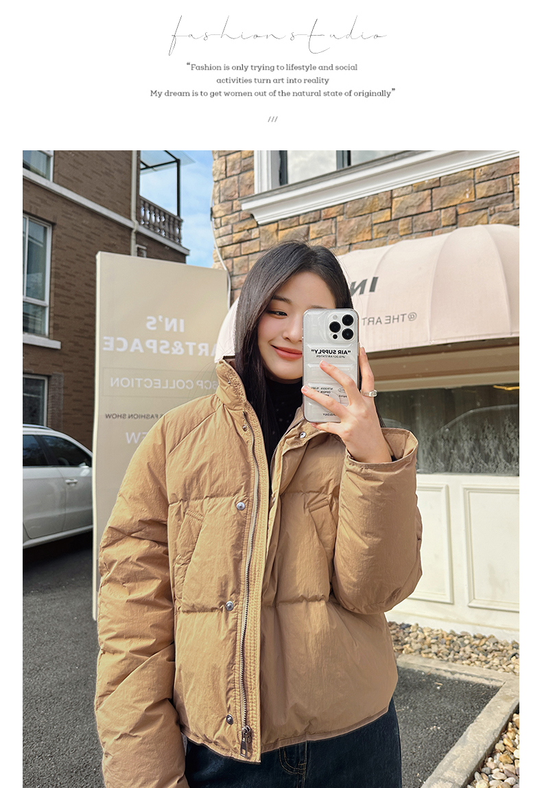 Sweet  version with creamy small design, down and cotton jacket, simple solid color, winter casual_voghion.com