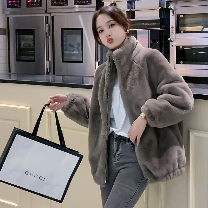 모방 밍크 울 모피 여성 코트 가을 겨울 2026 새로운 스탠드 칼라 외국 가스 플러스 면 두꺼운 보온 어린 양 플리스 재킷