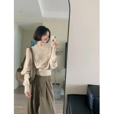 批发高级感露肩设计感小众打底衫女秋冬半高领假两件别致镂空针织毛衣