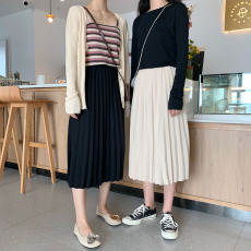 批发实拍实价~2025新款韩版百褶裙显瘦时尚百搭中长款A字裙半身裙女