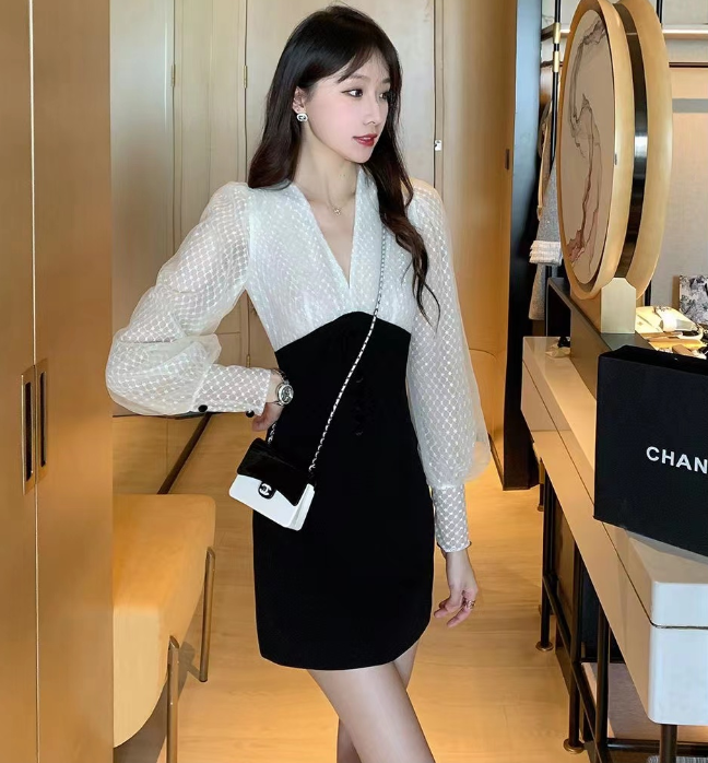 PF28674#新款大码女装显瘦名媛气质小香风蕾丝连衣裙M-4XL200斤女裝貨源服裝批發