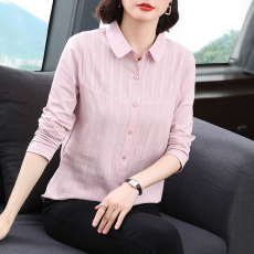 批发纯色长袖衬衫女上衣<b class='q'>大码</b>女装2026春季新款洋气翻领休闲<b class='q'>宽松</b>单排扣