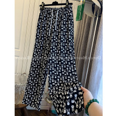 批发高腰垂感阔腿拖地裤子女春<b class='q'>秋</b>新款小兔印花显瘦休闲直筒裤