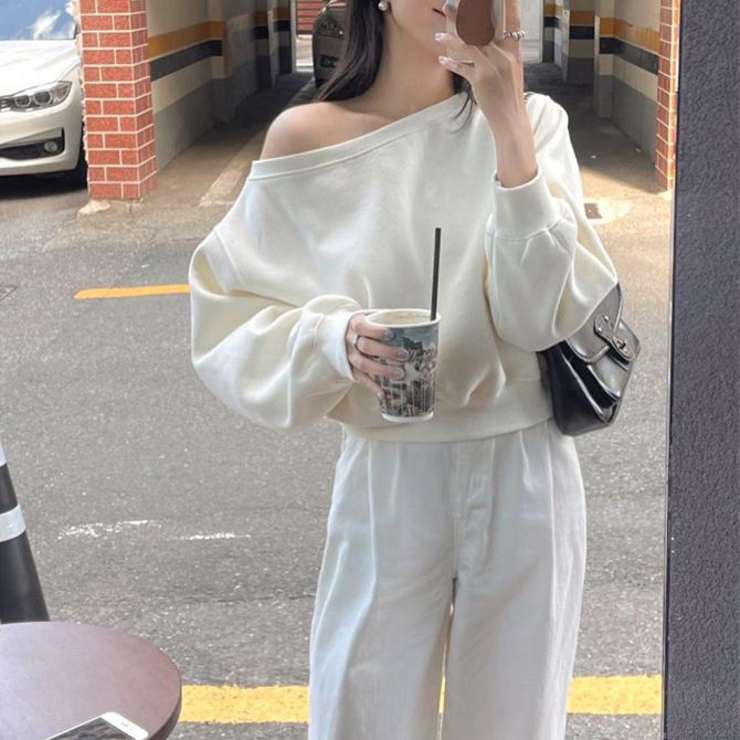 크기 있음 업데이트 ins 작은 심장 기계 데이트 품격 측면 오프숄더 디자인 센스 루즈핏 후드티 맨위 3 색