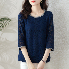 批发七分袖t恤早春装新款<b class='q'>加肥</b><b class='q'>加大</b>码<b class='q'>女装</b>宽松蕾丝上衣女中袖