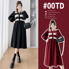 批发实拍网红孕妇装毛衣拼接磨毛孕妇连衣裙大码孕妇打底裙孕妇裙