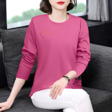 纯棉长袖t恤女 宽松上衣中老年洋气秋衣外穿妈妈装休闲打底衫百搭