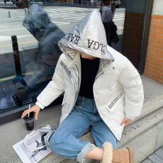 实拍2023新款冬季羽绒服女韩版拼色亮面免洗羽绒棉服女宽松外套