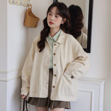 实拍2026年春季新款法式复古工装风港味ins宽松净色简约口袋外套