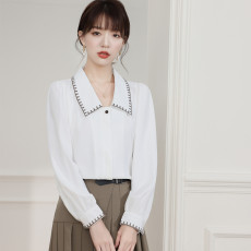 实拍◆现货◆2023早秋新款刺绣正装面试长袖衬衣女