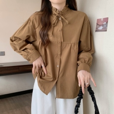 批发实拍2026早春大码女装百搭温柔木耳边领系带小众设计感衬衫