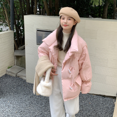 实拍韩系羽绒棉服女短款2023年新款韩版宽松牛角扣棉衣面包服外套