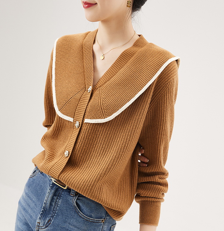 쌀 홈 좋은 품질 배색 해군 칼라 양모 가을 달콤함 스웨터 V넥 재킷 루즈핏 니트 스웨터 오픈 가디건 맨위