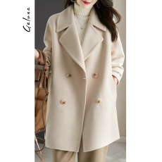 批发2026秋冬新款双面呢<b class='q'>外套</b><b class='q'>女</b>装宽松<b class='q'>大码</b>洋气白色毛呢大衣气质中长款