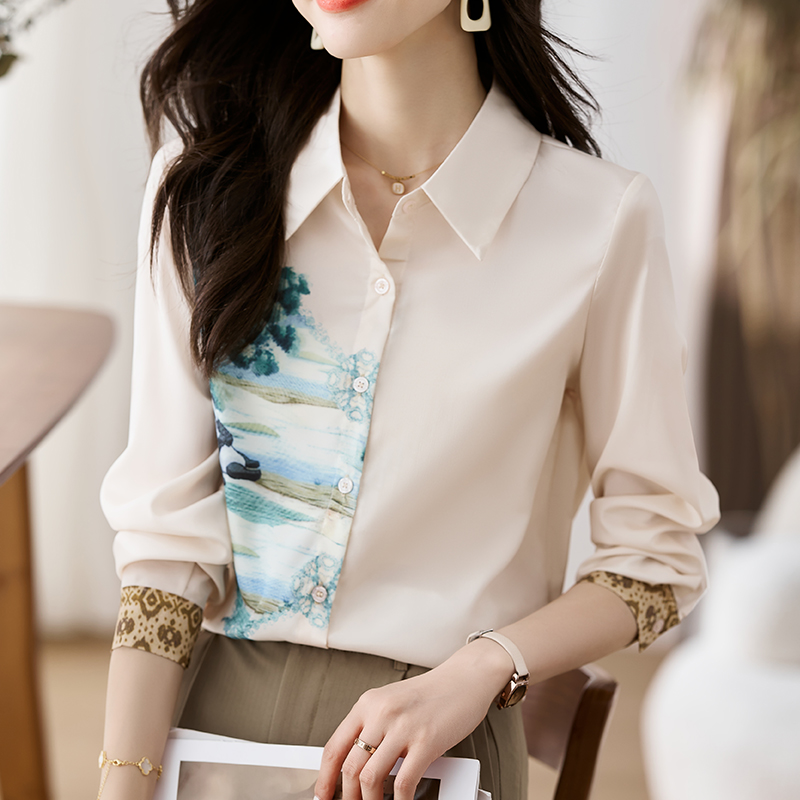 MY17680# 洋气休闲新款女装翻领彩色雪纺衫上衣开衫衬衫打底衫衬衣女裝...