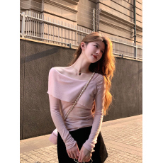 批发法式温柔风甜美露肩一字领针织衫女秋冬新款长袖高弹打底性感