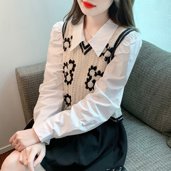 RM22761#新款韩版设计感针织马甲外穿＋休闲长袖衬衫两件套上衣女