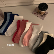 批发实拍实价韩版纯色百搭袜子女中筒袜秋冬堆堆袜<b class='q'>短袜</b>女袜纯棉4双装