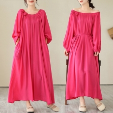 批发实拍 2026新款宽松显瘦过膝长款<b class='q'>连衣裙</b>