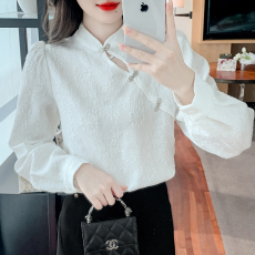 实拍新中式白色衬衫女长袖女春装女新款改良旗袍秋季上衣女
