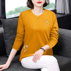 纯棉长袖t恤女 宽松上衣中老年洋气秋衣外穿妈妈装休闲打底衫百搭